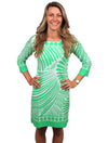Engineered Knit Square Neck Dress in Line Play Green by Barbara Gerwit - Country Club Prep