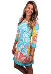 Engineered Knit Square Neck Dress in Multicolor by Barbara Gerwit - Country Club Prep