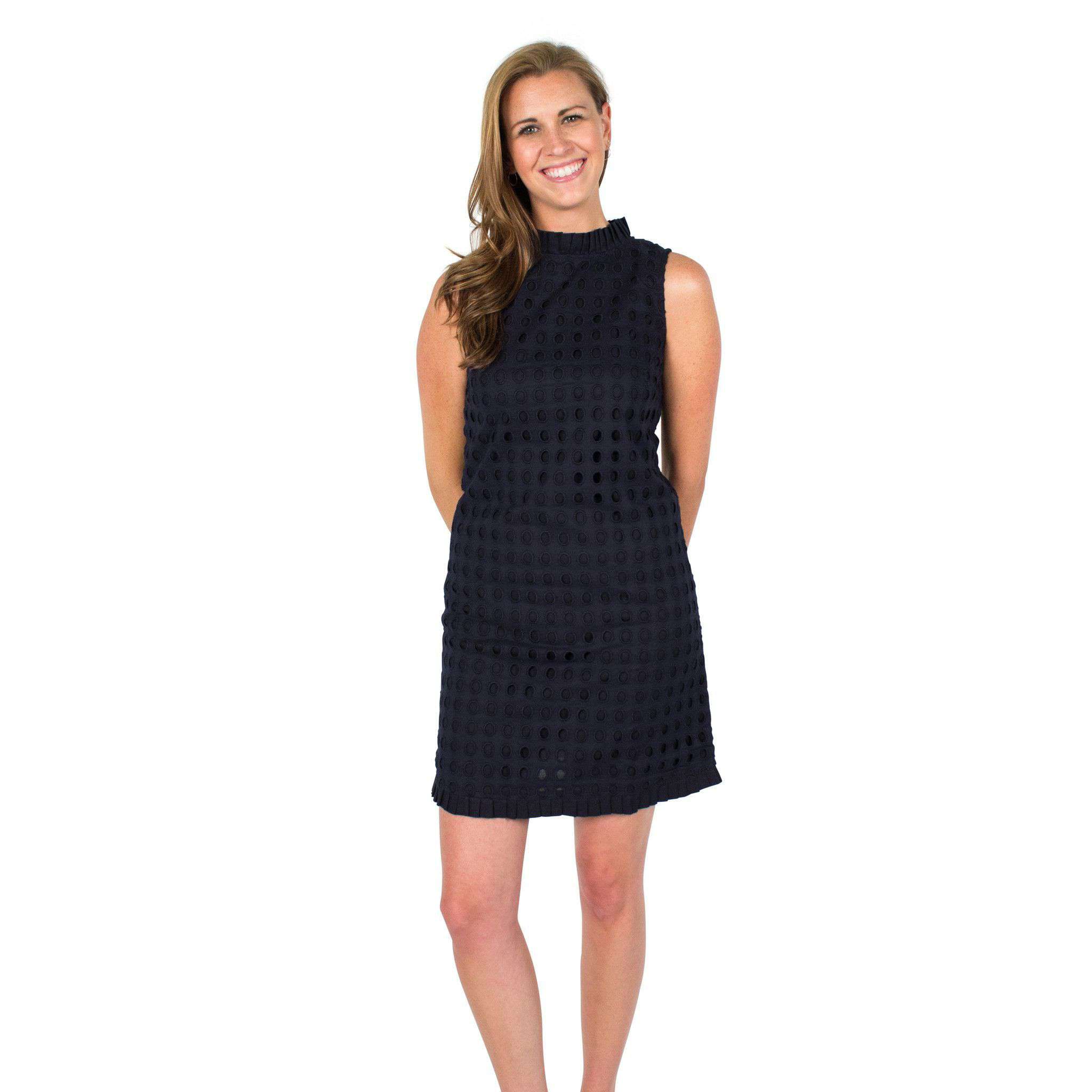 mini black dress reformation Dahlia Eyelet Maternity & Nursing Dress | Navy - L main image 0