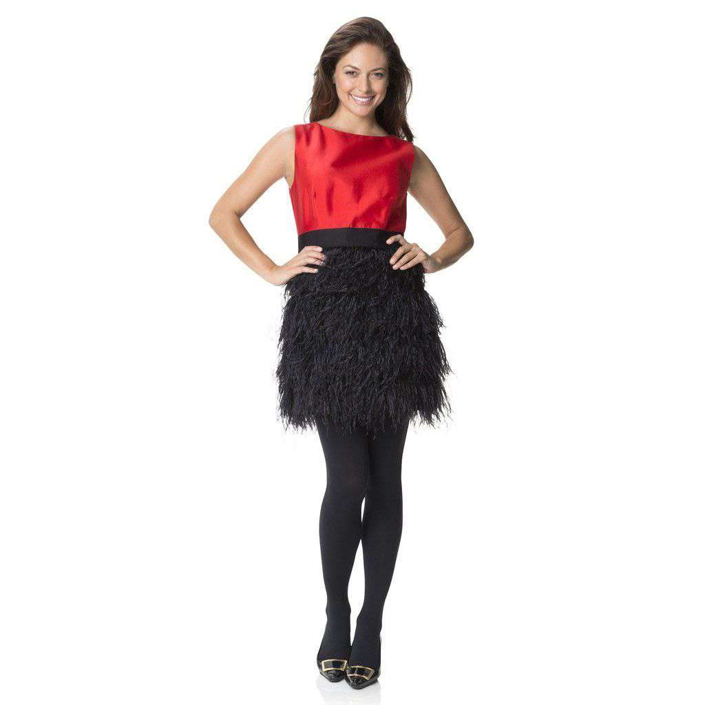 Festive in Red Feathers Skirt Dress by Sail to Sable - Country Club Prep