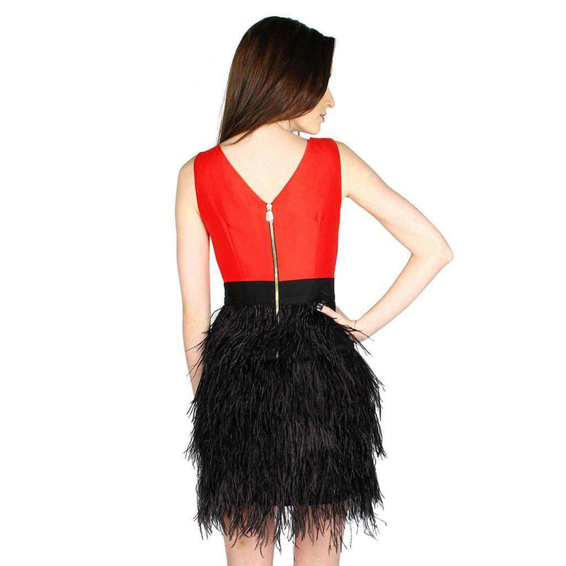 Festive in Red Feathers Skirt Dress by Sail to Sable - Country Club Prep