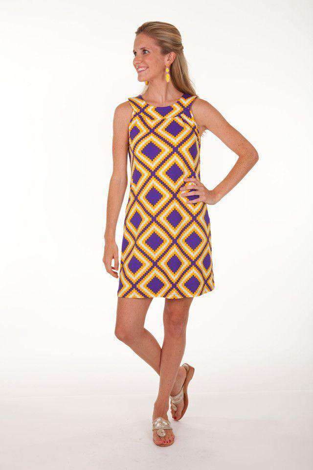 Gene Sleeveless Shift Dress in Purple and Yellow by Tracy Negoshian - Country Club Prep