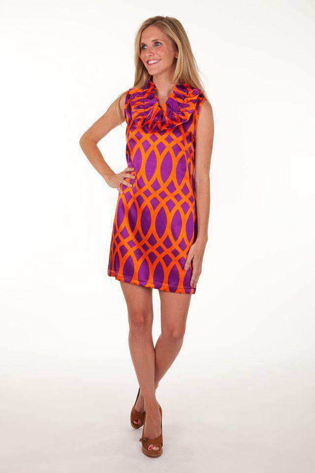 Grace Ruffle Shift Interlaced in Purple and Orange by Tracy Negoshian - Country Club Prep