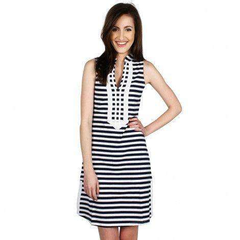 Grace Stripe Dress in Navy/White by Duffield Lane - Country Club Prep