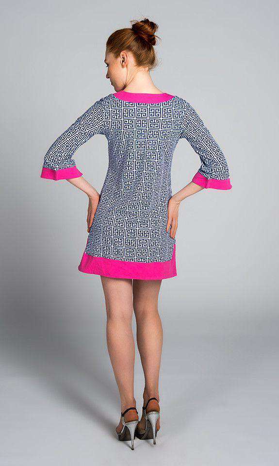 Greek Key Knit Dress in Navy by Malabar Bay - Country Club Prep