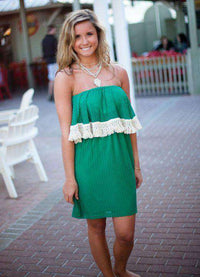 Green Arrow Crochet Strapless Dress in Green by Judith March - Country Club Prep