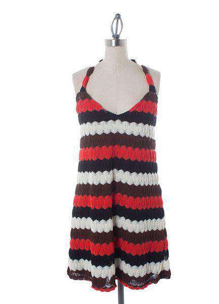 Halter Crochet Dress in Red and Black by Judith March - Country Club Prep