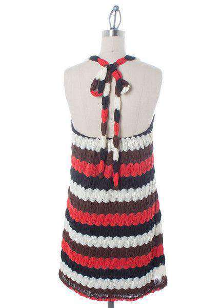 Halter Crochet Dress in Red and Black by Judith March Red / M