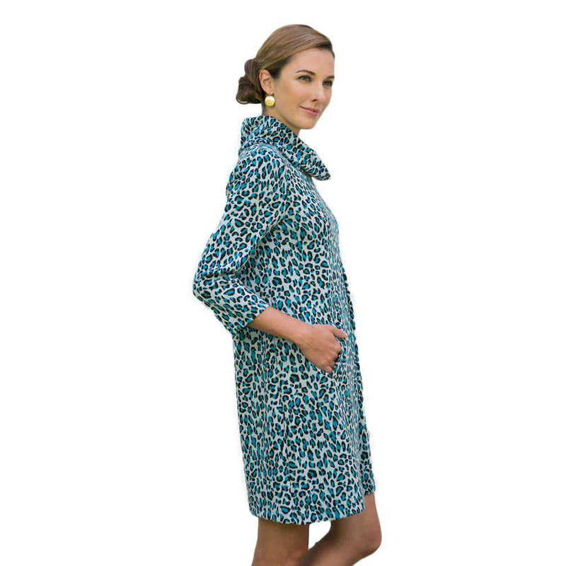 Kim Cowl Dress in Leopard Seaglass Blue by Tyler Boe - Country Club Prep