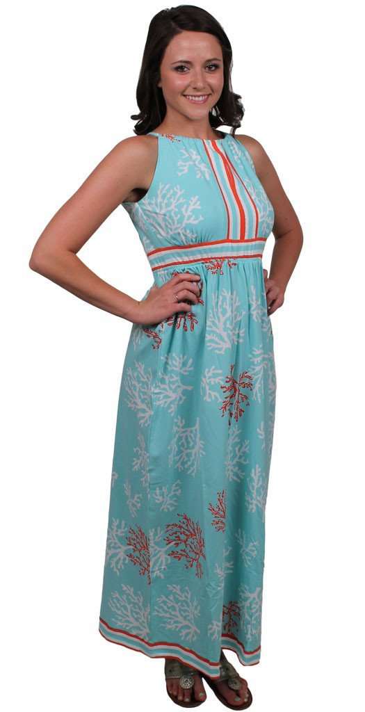 Knit Peephole Maxi Dress Dress in Seafoam Coral Frenzy by Barbara Gerwit - Country Club Prep