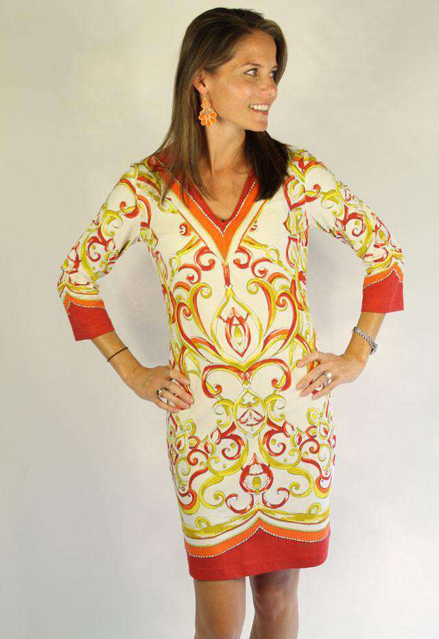 Knit V-neck Dress in Orange by Barbara Gerwit - Country Club Prep