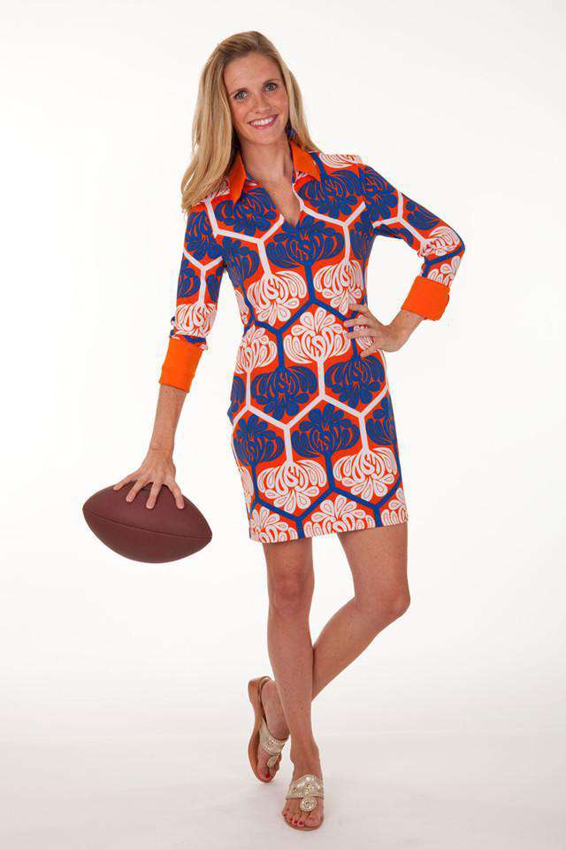 Lana Shirt Dress in Royal and Orange by Tracy Negoshian - Country Club Prep