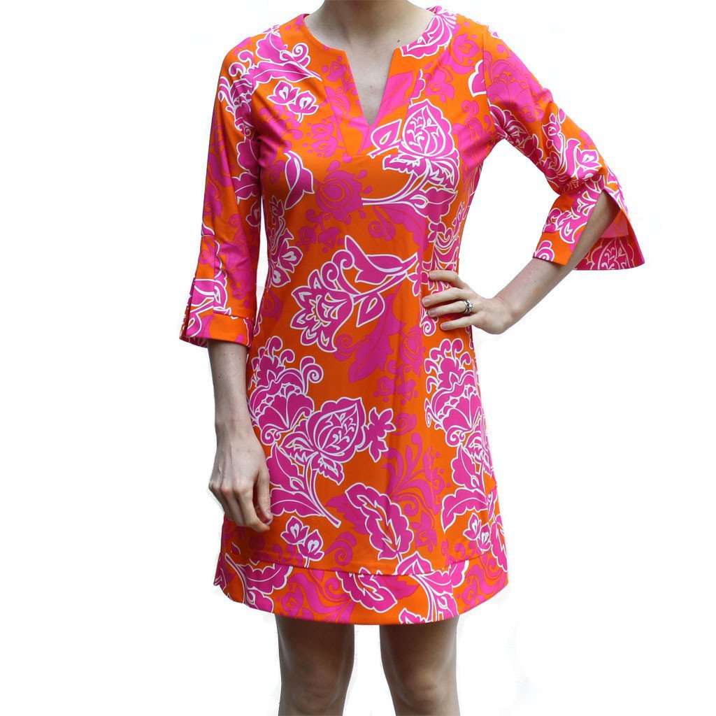 Megan Tunic Dress in Etched Floral Coral by Jude Connally - Country Club Prep