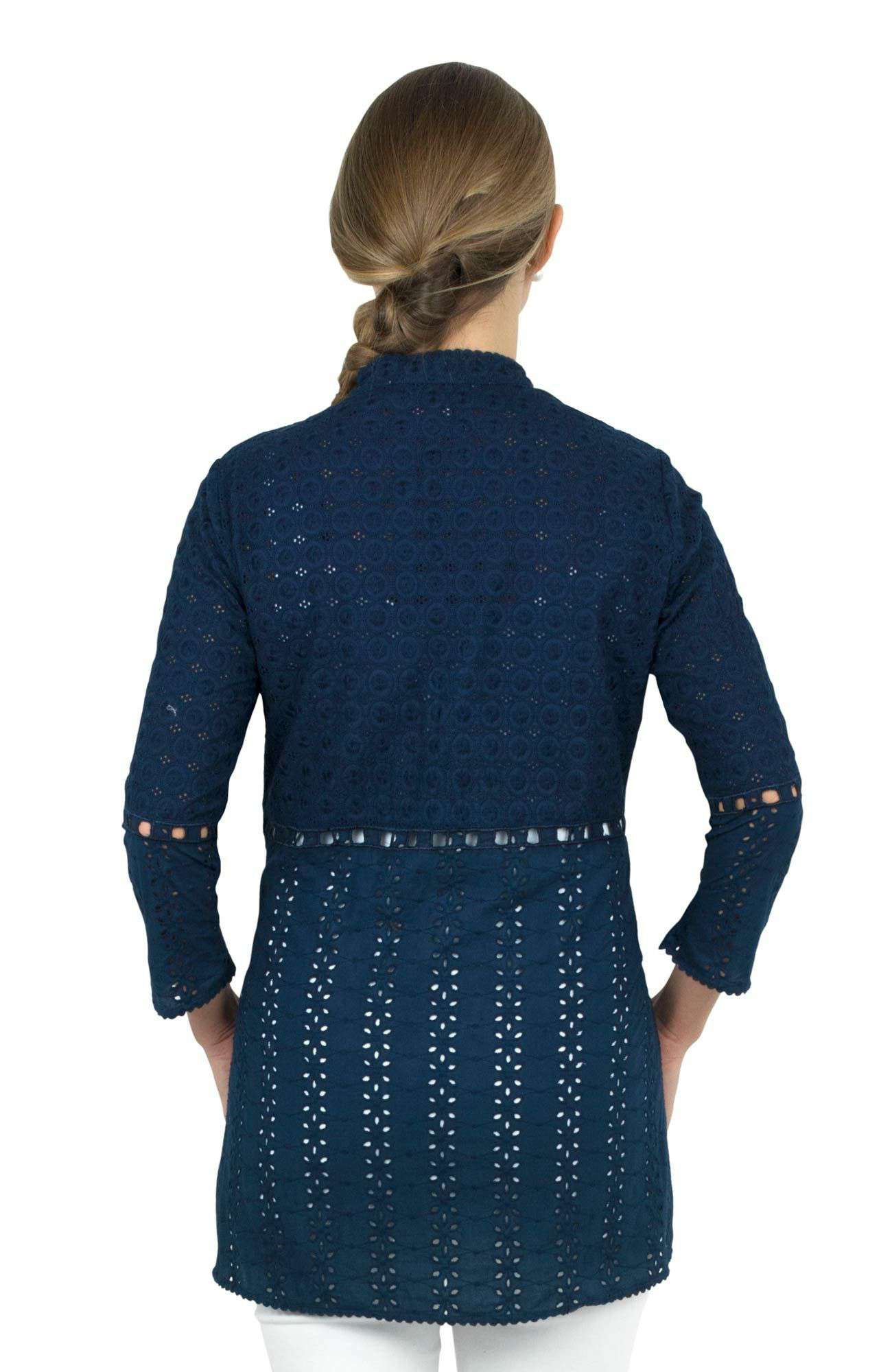 Mixed Eyelet Tunic in Navy by Gretchen Scott Designs - Country Club Prep