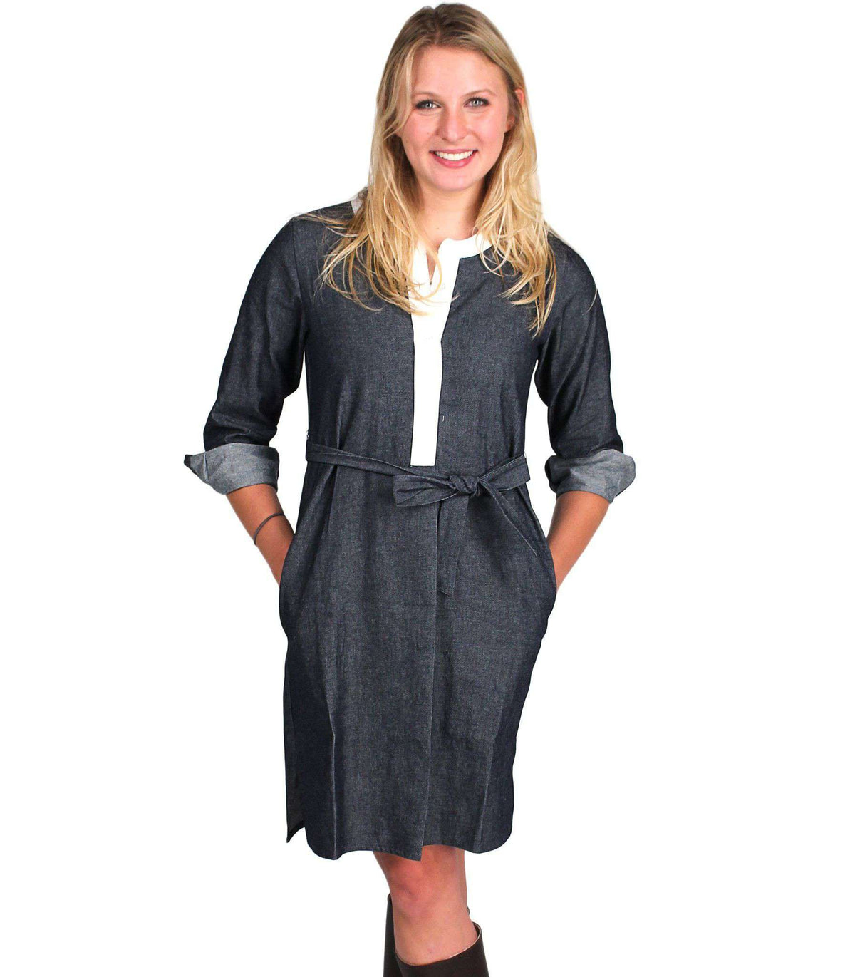 Nikki Dress in Navy Denim by Kayce Hughes - Country Club Prep