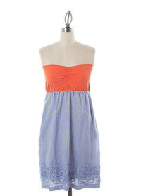 orange-tube-top-dress-with-blue-and-white-stripe-rosette-skirt-by-judith-march - Country Club Prep