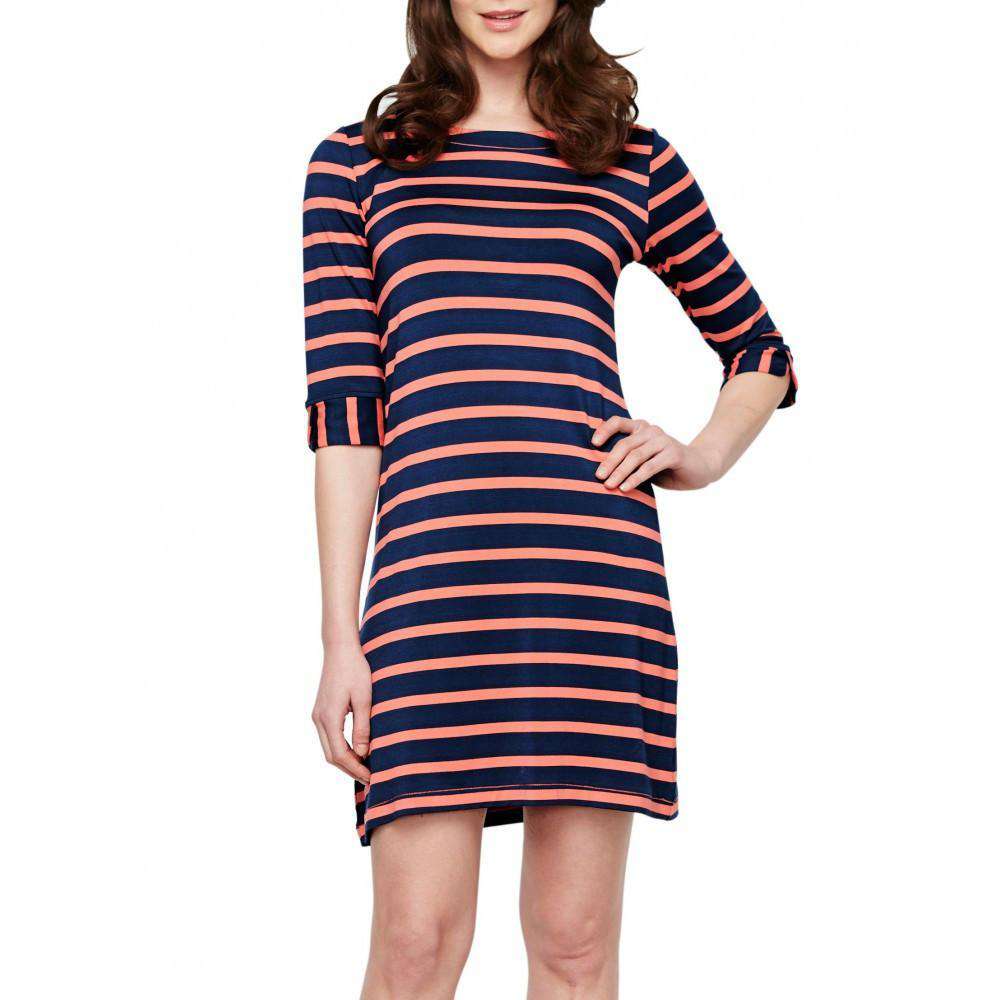 Peplum Dress in Navy & Coral Stripes by Hatley Peplum Dress in Navy & Coral Stripes by Hatley