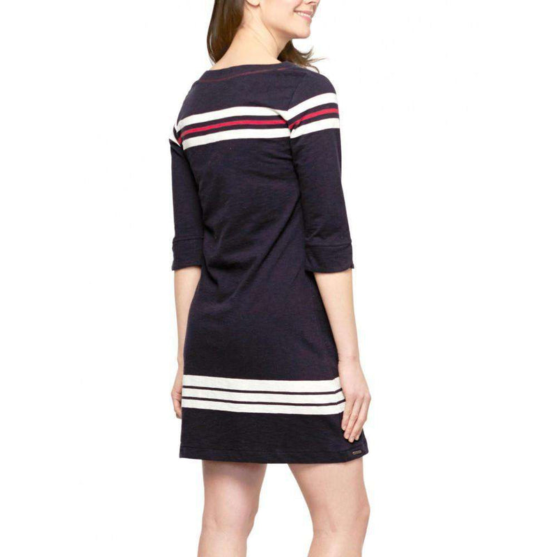 Peplum Nautical Block Stripe Dress in Navy by Haltey - Country Club Prep