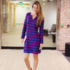Peplum Sleeve Dress in Navy and Berry Stripe by Hatley - Country Club Prep