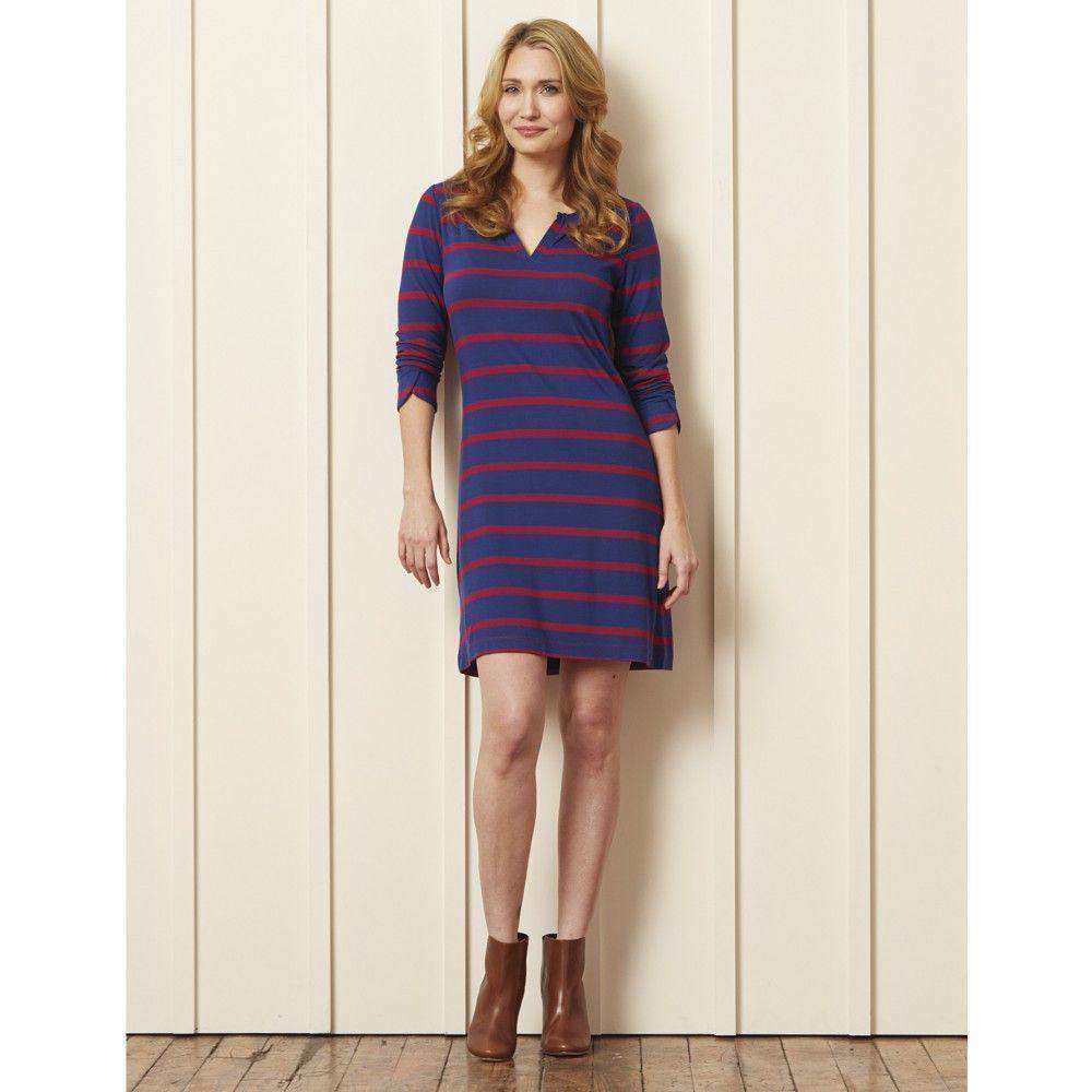 Peplum Sleeve Dress in Navy and Berry Stripe by Hatley - Country Club Prep