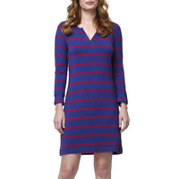 Peplum Sleeve Dress in Navy and Berry Stripe by Hatley - Country Club Prep