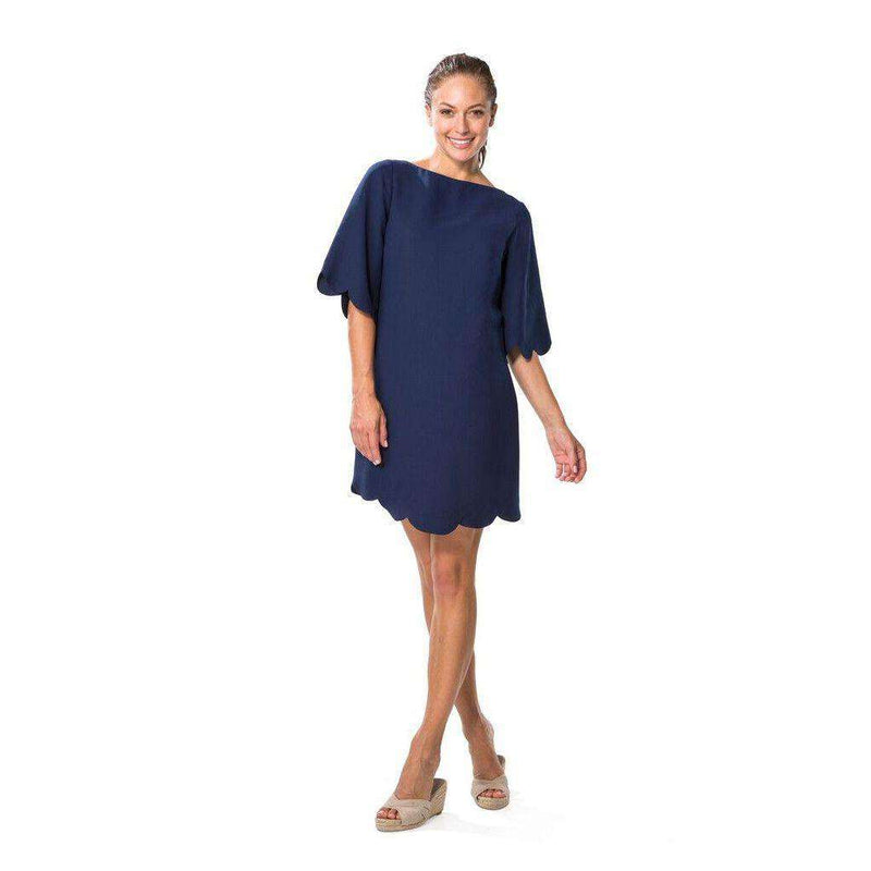 Poly Crepe Scallop Dress in Navy by Sail to Sable - Country Club Prep