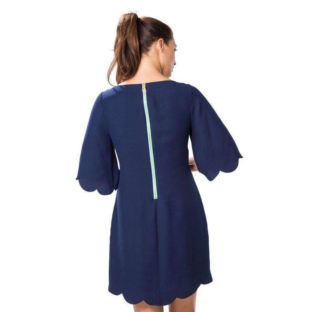 Poly Crepe Scallop Dress in Navy by Sail to Sable - Country Club Prep