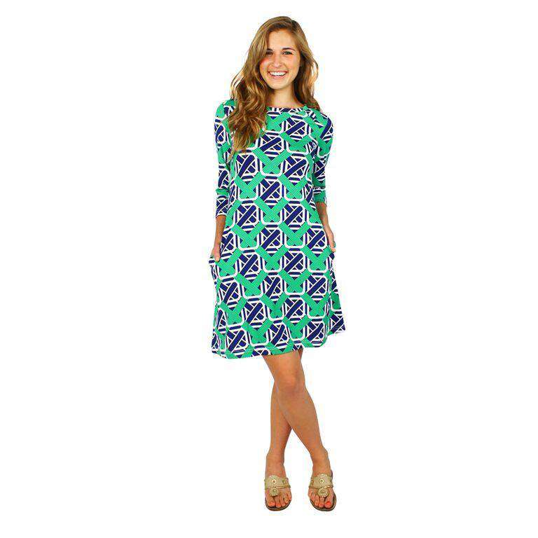 Ribbons Dress in Navy and Green by Barbara Gerwit - Country Club Prep