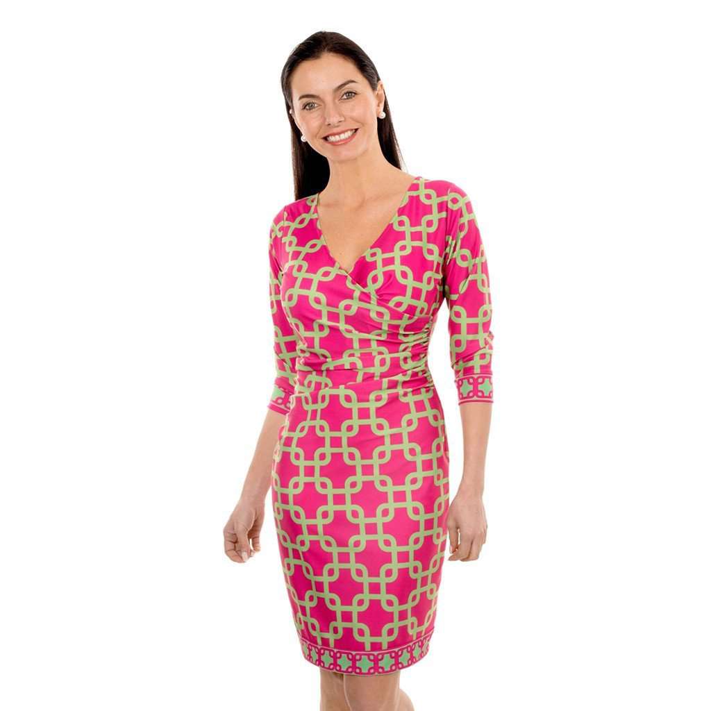 Ruched City Unchained Jersey Dress in Pink & Green by Gretchen Scott Designs - Country Club Prep