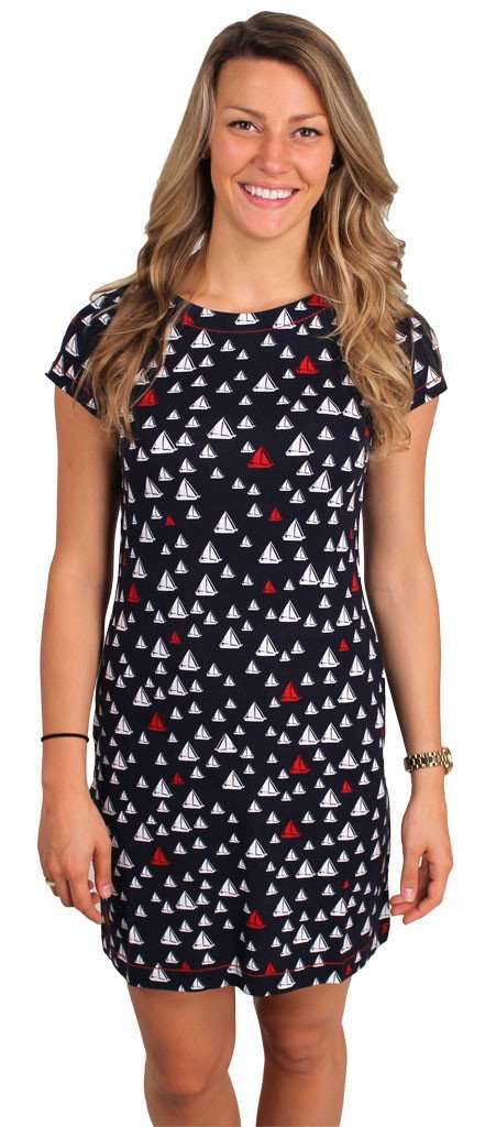 Sailboats Tee Shirt Dress in Navy by Hatley - Country Club Prep