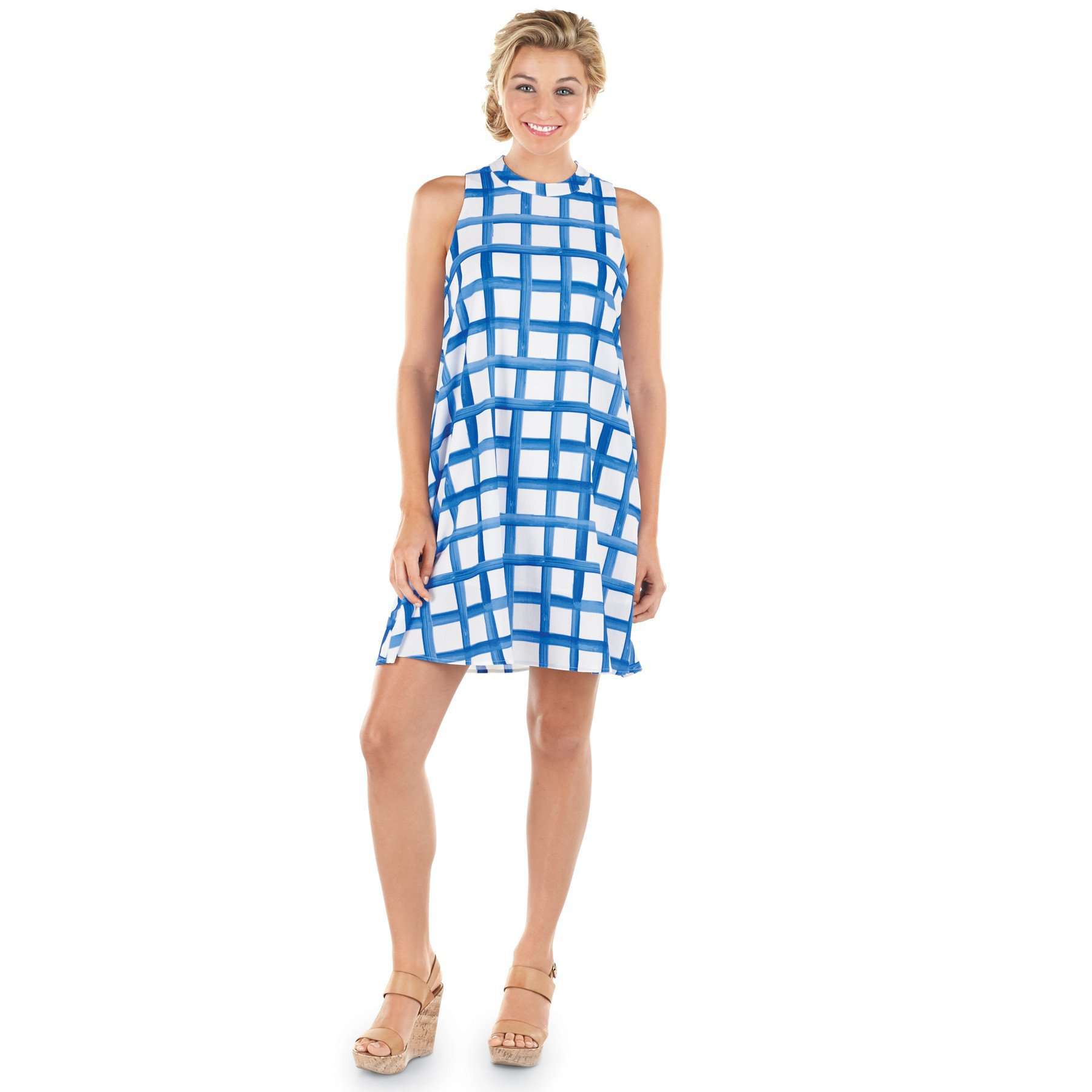 Sawyer Swing Dress in Blue/White Window Pane by Mud Pie - Country Club Prep
