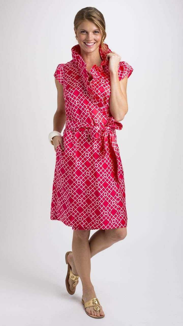 Scotland Dress in Pink Silk Bamboo Lattice by Elizabeth McKay - Country Club Prep