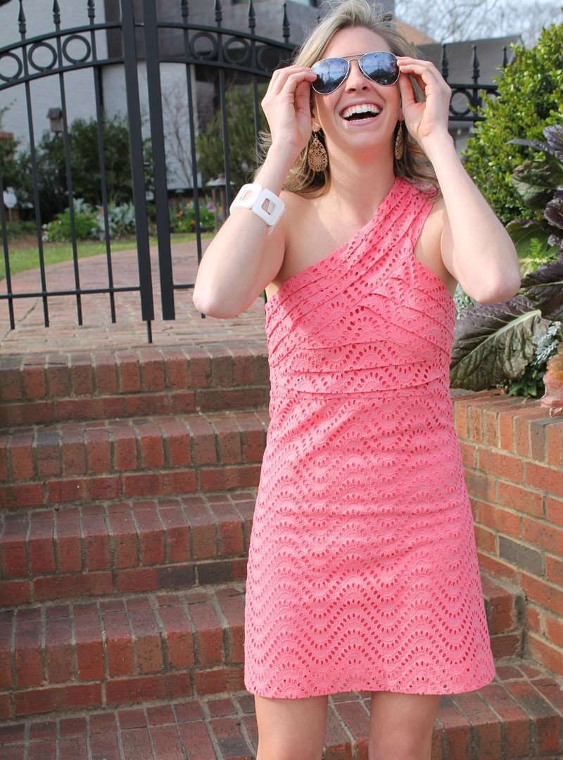 Serena Eyelet Dress in Coral by Tracy Negoshian - Country Club Prep