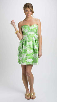 Strapless Dress in Floral Green by Elizabeth McKay - Country Club Prep