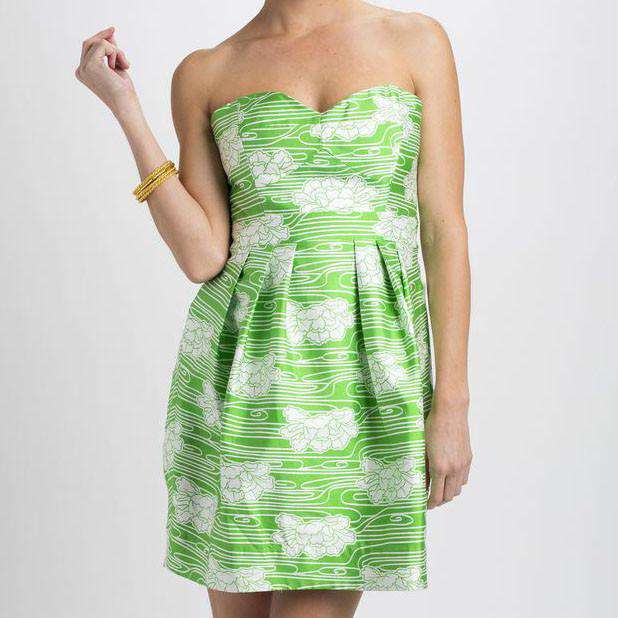 Strapless Dress in Floral Green by Elizabeth McKay - Country Club Prep