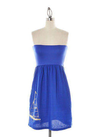 Strapless Linen Dress in Royal Blue with Sailboat by Judith March - Country Club Prep