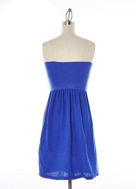 Strapless Linen Dress in Royal Blue with Sailboat by Judith March