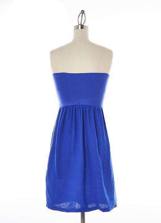 Strapless Linen Dress in Royal Blue with Sailboat by Judith March - Country Club Prep