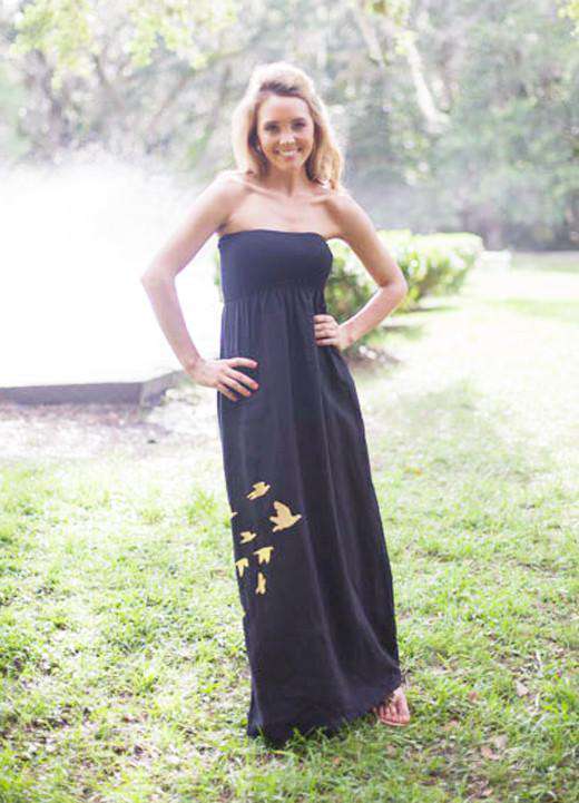 strapless-linen-maxi-dress-in-black-featuring-flock-of-birds-by-judith-march BLack / L strapless-linen-maxi-dress-in-black-featuring-flock-of-birds-by-judith-march BLack / L