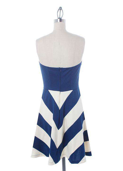 strapless-ponte-dress-in-navy-with-navy-cream-chevron-skirt-by-judith-march - Country Club Prep