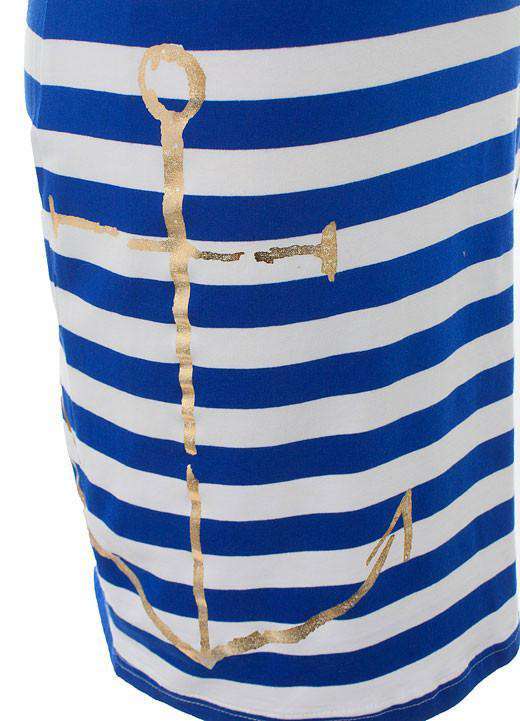 Stretch Cotton Tunic in Navy and White with Gold Anchor by Judith March - Country Club Prep