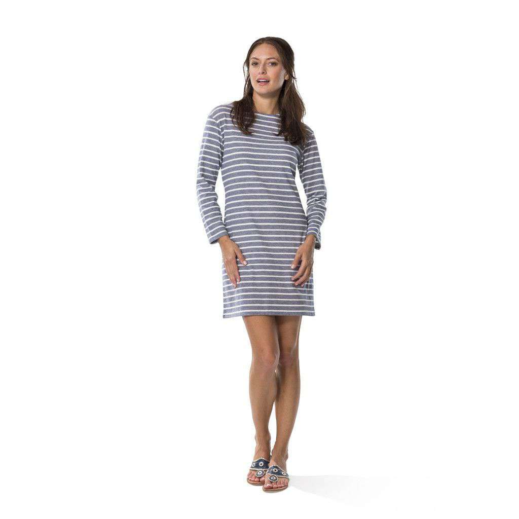 Textured Knit Stripe Long Sleeve Dress in Navy by Sail to Sable - Country Club Prep