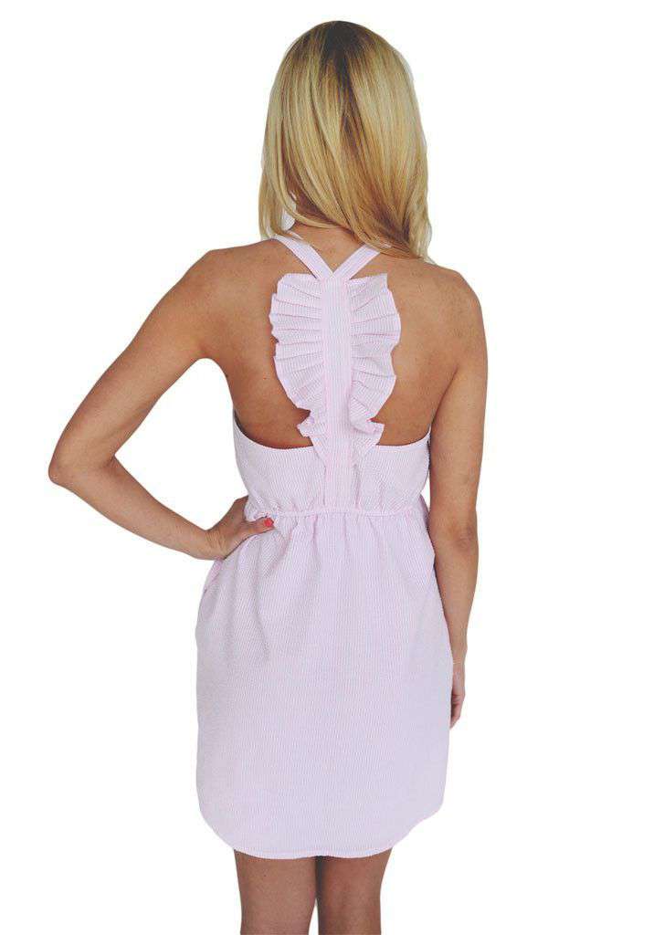 The Hampton Dress in Pink Seersucker by Lauren James - Country Club Prep