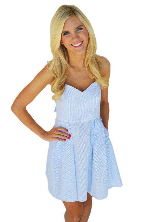 The Livingston Dress in Blue Seersucker by Lauren James - Country Club Prep