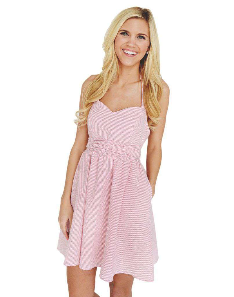 The Stratton Dress in Coral Seersucker by Lauren James - Country Club Prep