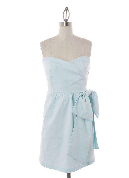 Thin Stripe Sweetheart Strapless Dress in Aqua and White with Side Bow by Judith March - Country Club Prep