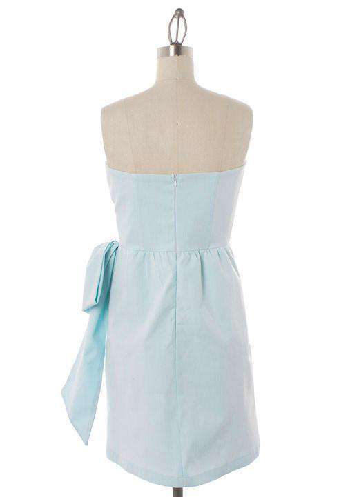 Thin Stripe Sweetheart Strapless Dress in Aqua and White with Side Bow by Judith March - Country Club Prep
