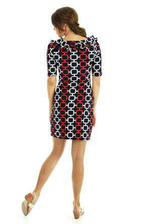 Tiffany Ruffle Neckline Shift Dress in Black and Red by Tracy Negoshian - Country Club Prep