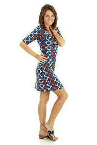 Tiffany Ruffle Neckline Shift Dress in Navy and Orange by Tracy Negoshian - Country Club Prep