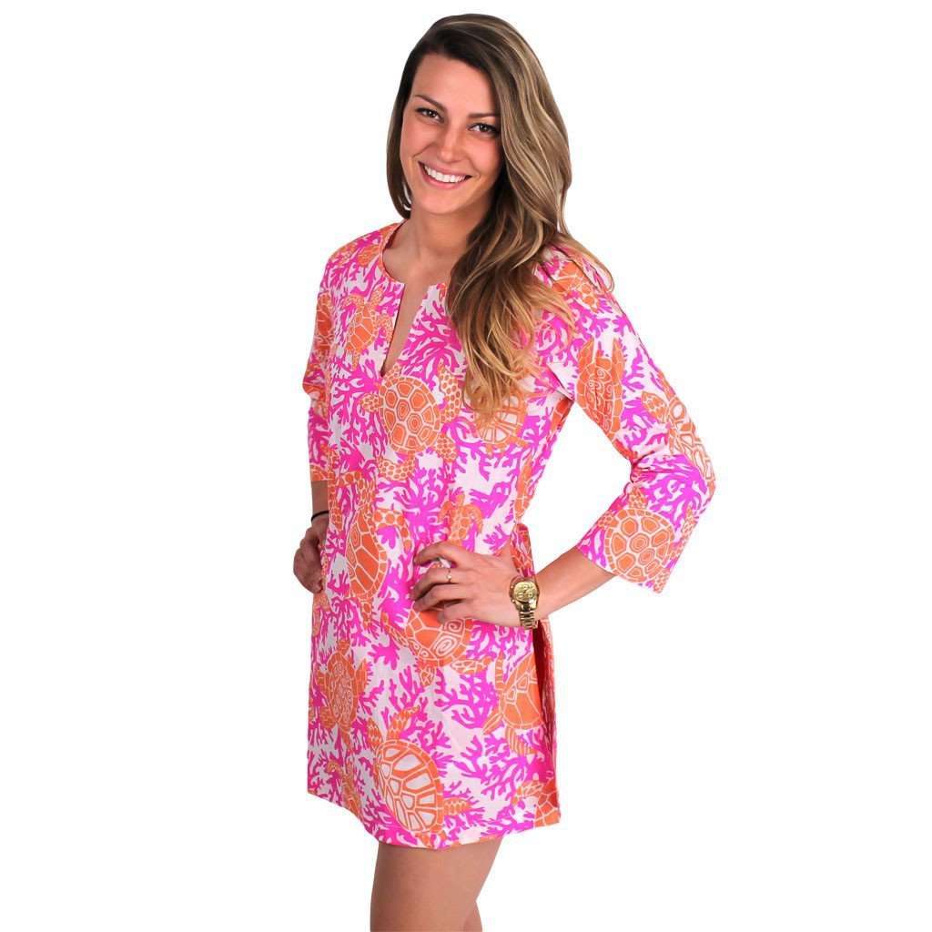 Turtle Traffic Cotton Tunic in Pink and Orange by Gretchen Scott Designs - Country Club Prep